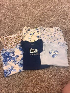 Girls Floral & Navy Graphic Short Sleeve Bodysuit Set